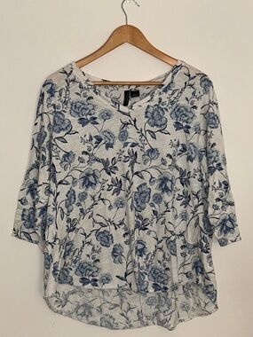 Cynthia Rowley V-Neck Top with Blue Floral Print